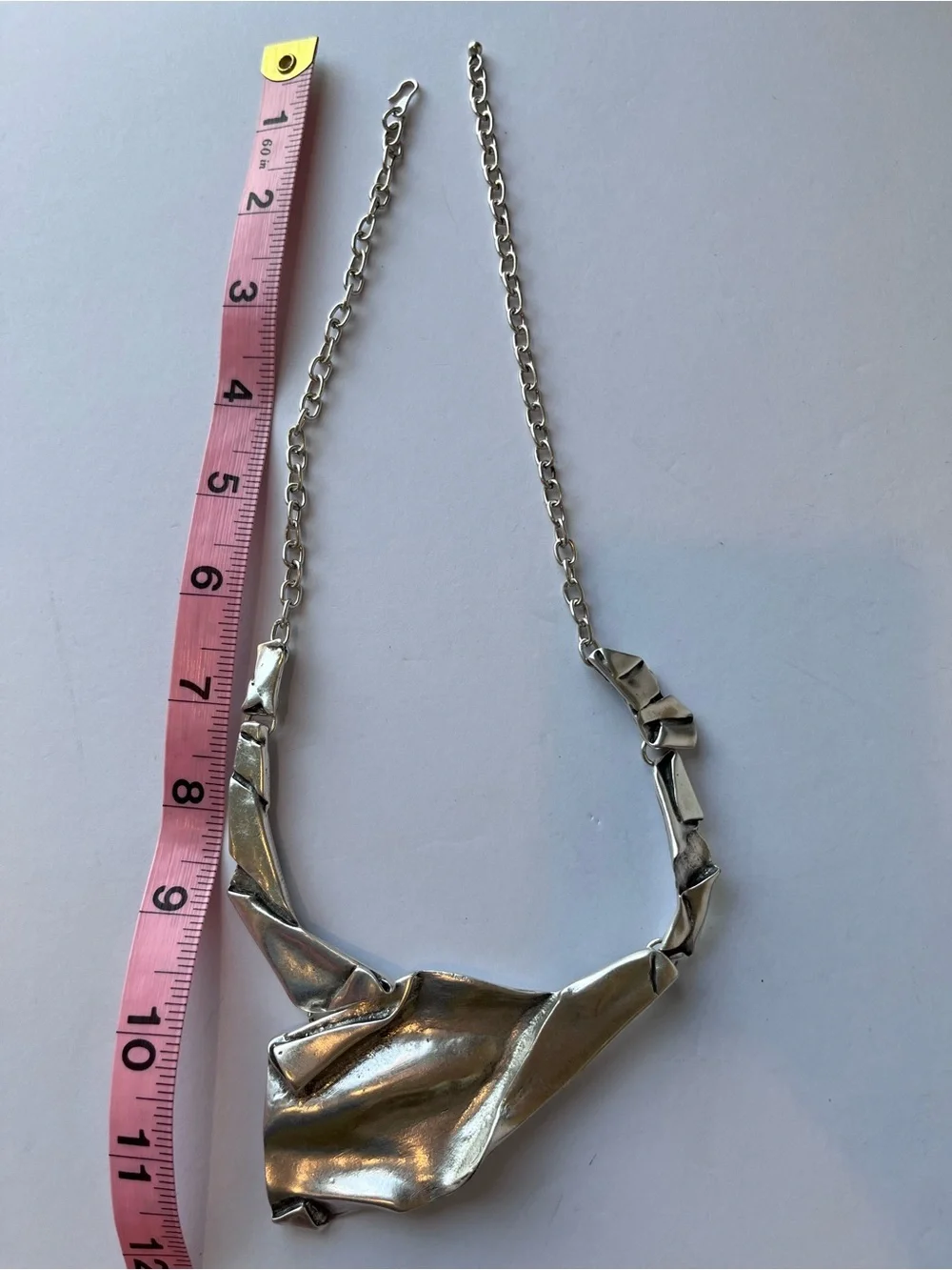 Brutalist Silver Tone Asymmetrical Necklace